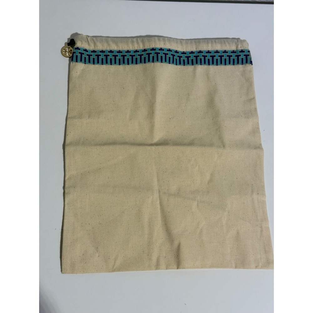 Tory Burch Drawstring Dust Bag 12x14 Cream Canvas Logo Charm Shoe/Purse Pouch